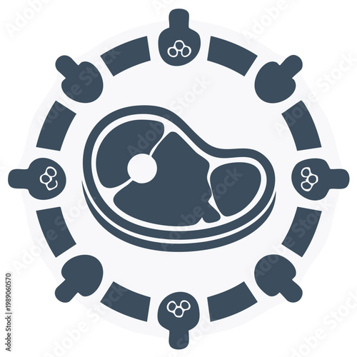 Beef Steak Surrounded by Molecular Structures Illustration for Nutrition and Food Science Concepts