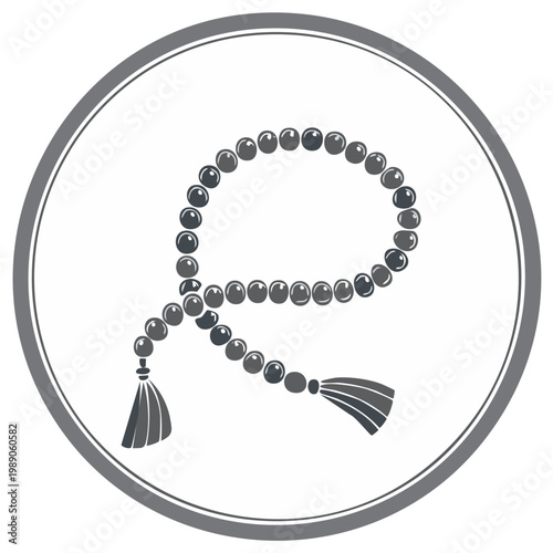Monochromatic Prayer Beads Rosary Tasbih Icon in Circle for Spiritual Meditation Design