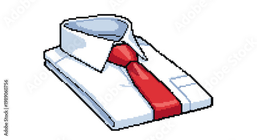 Crisp White Dress Shirt with Red Tie Folded Neatly.