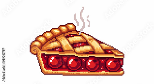 Delicious Pixel Art Cherry Pie Slice Steaming.