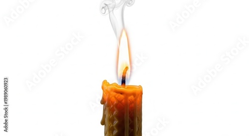 Warm glowing honey wax candle with elegant smoke plume rising vertically on a clean minimalist
