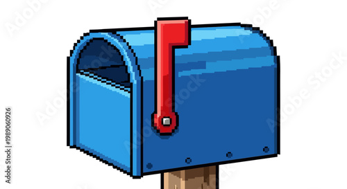 Classic Blue Mailbox with Red Flag.