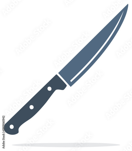 Isolated utility knife illustration. Kitchen knife. Food preparation, sharp blade, steel knife with plastic handle design element.
