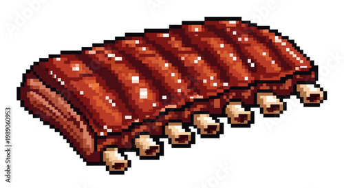 Delicious Barbecue Pork Ribs Pixel Art Illustration.