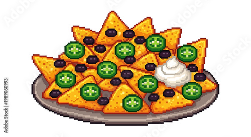 Delicious Nachos with Jalapenos and Olives.