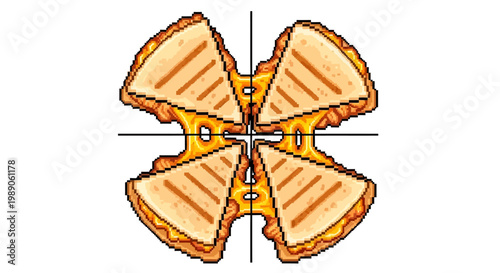 Delicious Grilled Cheese Sandwich Cut into Four Quarters.