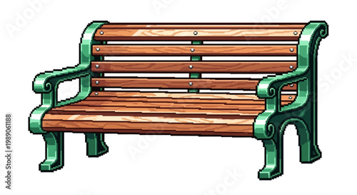 Classic Wooden Park Bench with Ornate Green Metal Frame.