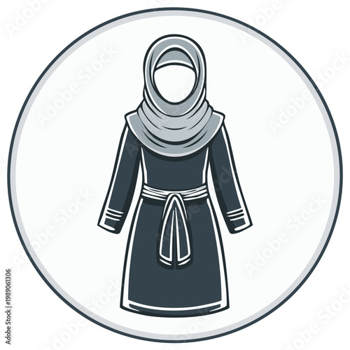 Stylized depiction of a modern modest outfit with hijab and abaya