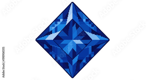 Brilliant Blue Square Cut Gemstone on White Background.