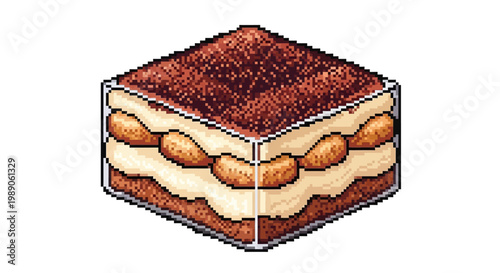 Delicious Tiramisu Dessert Slice Isometric View.