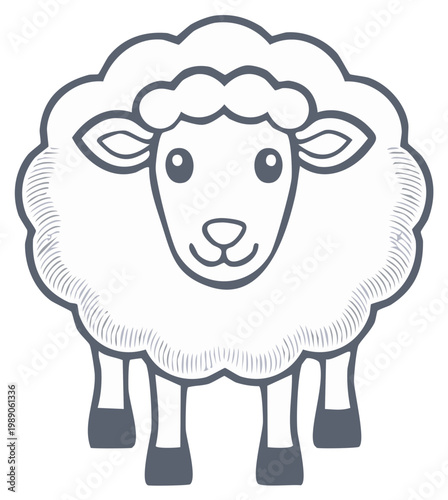Cute cartoon sheep with wooly fleece standing