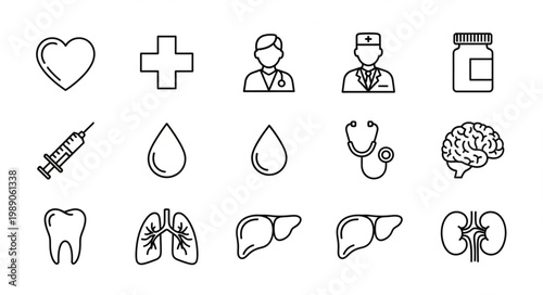 Medical Icons Collection Representing Health Care and Science.