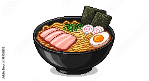 Delicious Bowl of Japanese Ramen Noodles with Toppings.