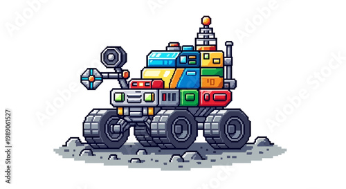 Colorful Pixel Art Mars Rover Exploration Vehicle.