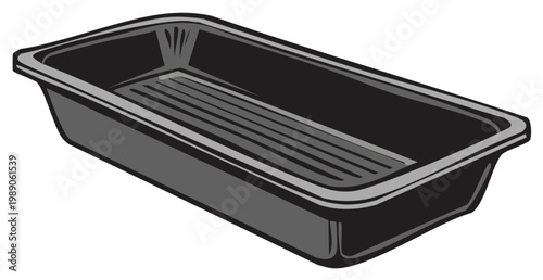 Vector illustration of a black disposable plastic food container for takeout or meal prep
