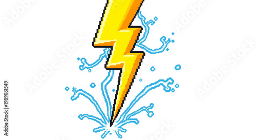 Bright Yellow Lightning Bolt with Water Splashes.