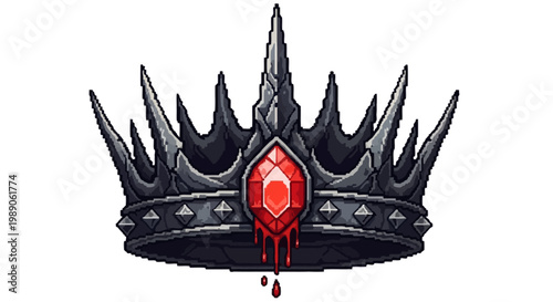 Dark Spiky Crown with Red Gemstone Dripping Blood.