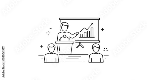 Businessman giving presentation to audience.