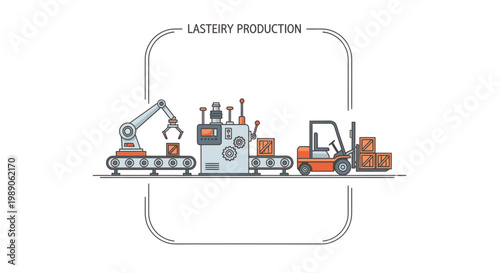 Industrial robotic arm and forklift operation.