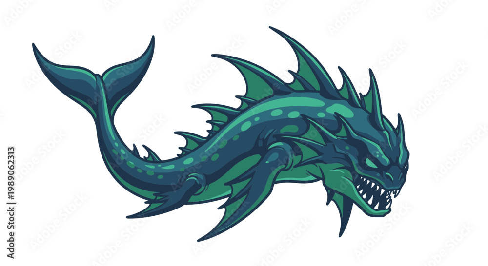 Fototapeta premium Mythical sea creature with sharp teeth.