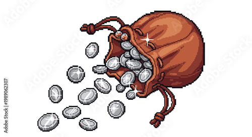 Bag of silver coins spilling out.