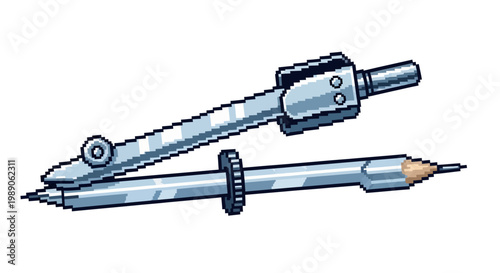 Detailed Illustration of a Metal Drawing Compass Tool.