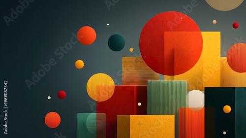 A colorful abstract image with many shapes