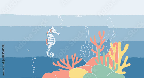 Seahorse Swimming Near Coral Reef Underwater.