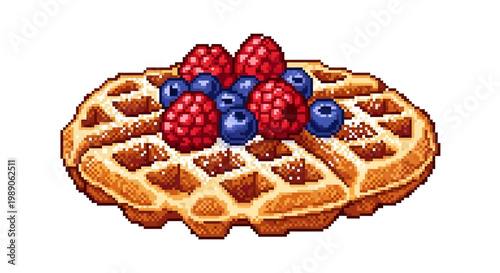 Delicious Belgian Waffle Topped with Fresh Berries and Powdered Sugar.