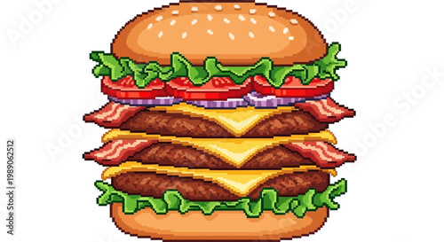 Delicious Triple Layer Bacon Cheeseburger Illustration.
