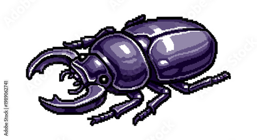 Detailed Pixel Art Illustration of a Majestic Stag Beetle.