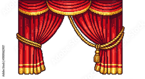 Elegant Red Velvet Stage Curtains with Golden Trim.