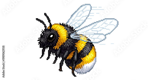 Detailed Illustration of a Fuzzy Bumblebee in Flight.