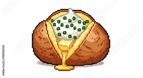 Delicious Baked Potato with Melted Butter and Sour Cream Topping.