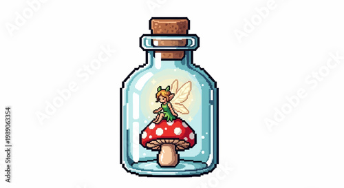 Enchanting Fairy Trapped in a Glass Bottle with Mushroom.