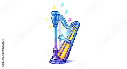 Enchanting Harp Illustration with Musical Notes.