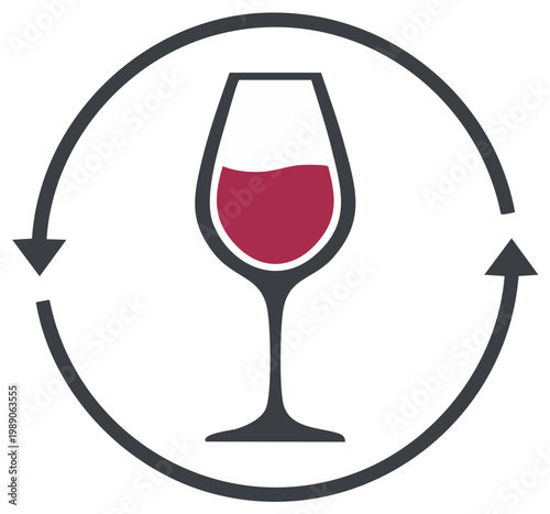 Refilling Wine Glass Graphic with Circular Arrow Refresh Symbol
