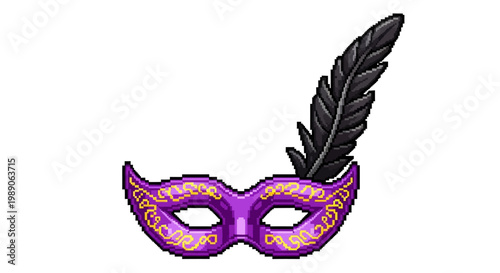 Elegant Purple Masquerade Mask with Black Feather.