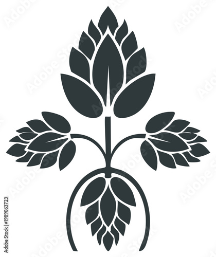 Stylized Hop Plant Illustration with Leaves and Bracts, Vector Design
