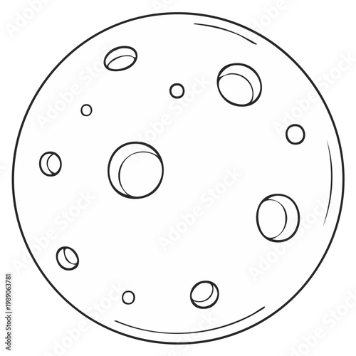 Outline illustration of Moon with craters for kids coloring and educational design