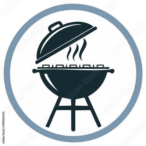 Round Charcoal Grill Silhouette with Smoke for Cookout BBQ in Vector Graphics