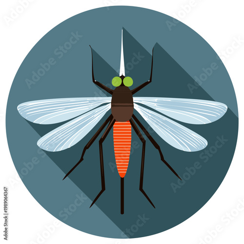 Mosquito vector illustration in a flat design style with a long shadow
