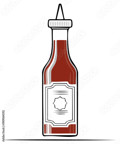 Vector illustration of a red ketchup squeeze bottle with a blank customizable label