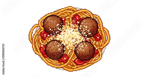 Delicious Spaghetti and Meatballs Plate Top View.