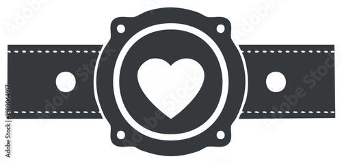 Stylized dark gray award belt with white heart emblem and stitching detail