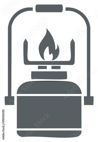 Vintage portable kerosene stove with flame and handle