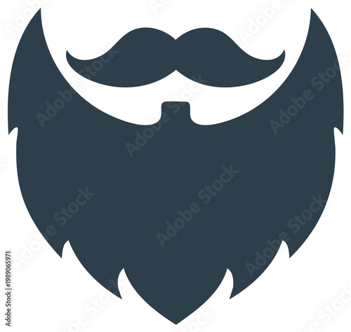 Minimalist dark silhouette of a full beard and classic mustache isolated