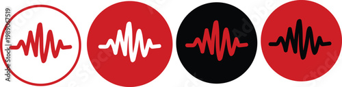 Red audio soundwave and voice frequency icon set isolated on white. Minimal thin line web icon set, Outline icons collection.