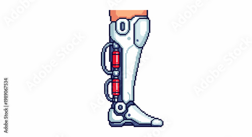 Futuristic Cybernetic Prosthetic Leg Pixel Art.