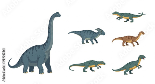 Collection of diverse dinosaur figures on a white background.